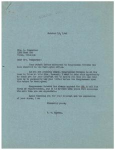 Support Against OPA: A Letter to Mrs. Bumgarner, 1946-10-12