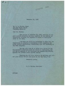 Concerns Regarding Rent Control in Small Towns: A Letter to Congressman Schwabe, 1946-12-27