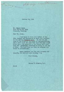 Support for the Townsend Bill: A Letter from Mr. Edward Green to Mr. George B. Schwabe, 1945-10-18