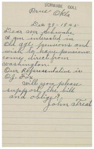 Request for Support of Old Agriculture Pensions Bill, 1945-01-01 - 1946-12-31