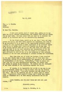 Regarding O.P.A. Restrictions: A Letter from George B. Schwabe, M.C., 1946-05-25