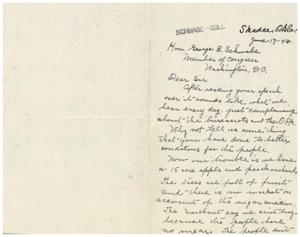 Concerns Over Sugar Rationing: A Letter to Congressman Schwabe, 1945-01-01 - 1946-12-31