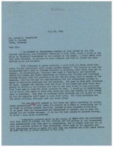 Support for HR 6954 and Price Controls: A Letter to Honorable  George Schwabe, 1946-07-25