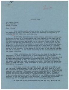 Urgent Plea for OPA Bill: A Letter to Congressman Schwabe, 1946-07-18