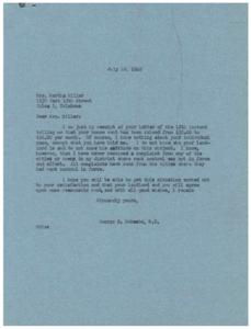 Concerns with Rent Control: A Letter from Mrs. Martha Miller to George B. Schwabe, 1946-07-16