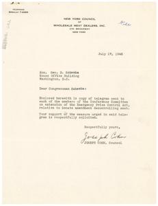 Urgent Appeal for Support: Retain Senate Amendment Decontrolling Meat, 1946-07-17