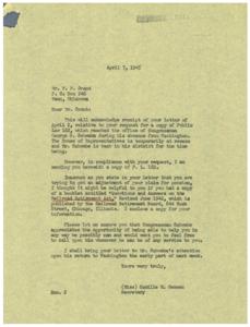 Request for Public Law 162: A Letter to Congressman Schwabe, 1945-04-07