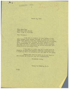 Concerns Regarding the Hobbs Bill: A Letter from Mrs. Anne Deno, 1945-03-19