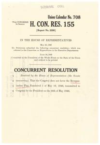 Resolution Against Reorganization Plan Numbered 1 of May 16, 1946, 1946-05-16