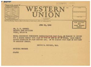 Telegram Correspondence regarding President&#39;s Reorganization Plan No. 1, 1946-06-29