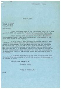 Response to Request for Vote Against S. 1592 and President&#39;s Reorganization Plan, 1946-07-16