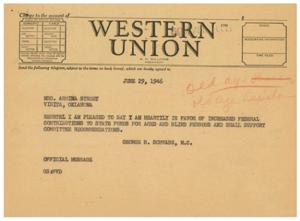 Support for Increased Federal Contributions for Aged and Blind Persons, 1946-06-29