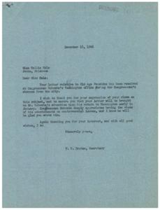 Response to Miss Nellie Hale&#39;s Letter on Old Age Pensions, 1946-12-18