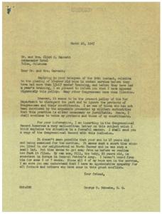 Voicing Protests: A Letter from Congressman George B. Schwabe, 1945-03-26