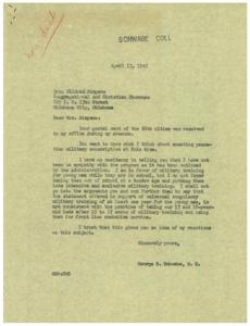 Thoughts on Peacetime Military Conscription: A Letter to Mrs. Mildred Simpson, 1945-03-30