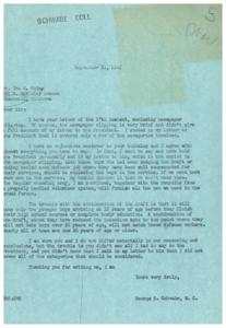 Concerns about Demobilization and the Draft: A Letter from George B. Schwabe, 1945-09-21