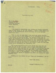 Revising Military Draft Policies: Correspondence between Honorable George B. Schwabe and J. C. Adams, 1945-09-15