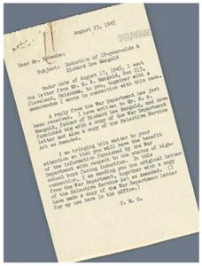 Selective Service Act and Induction Procedures: Correspondence Regarding Richard Lee Mangold, 1945-08-14