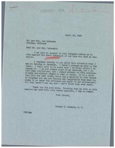 Letter from George B. Schwabe to Mr. and Mrs. Lubinski: Regarding Draft Extension Vote, 1946-04-10