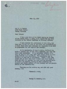 Support for the Gurney Bill: A Letter from George B. Schwabe, 1946-06-13