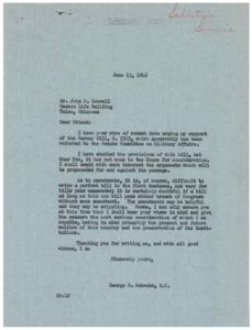 Support for the Gurney Bill: A Letter from Congressman George B. Schwabe, 1946-06-13
