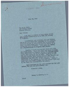 Support for HR 6954: A Letter to Congressman Schwabe, 1946-07-22
