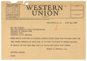 Telegram Correspondence Regarding Terminal Leave Pay Bill, 1946-07-11
