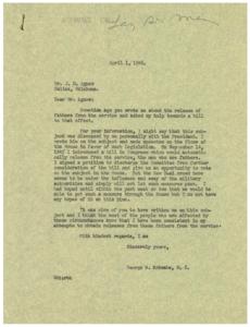 Efforts to Release Fathers from Service: A Letter from George B. Schwabe, 1946-04-01