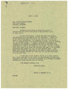 Efforts for Father Release Legislation: A Letter from George B. Schwabe, M. C., 1945-09-14