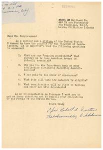 Demobilization Concerns of a Soldier: A Call to Action, 1945-01-01 - 1946-12-31