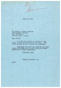 Support for HB 7063: A Letter to Congressman George B. Schwabe, 1946-07-13