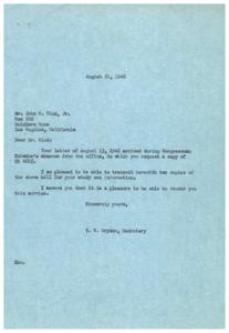 Response to Request for HR 4682: August 21, 1946, 1946-08-13