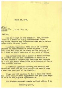 Political Engagement: A Letter from Radford Roofing Co., 1946-03-27