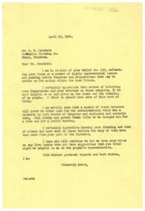 Opinions and Views on Pending Congressional Issues: A Letter from a Constituent, 1946-04-19