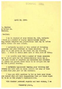 Public Opinion on Congressional Issues: A Letter from L. Reinke, 1946-04-19