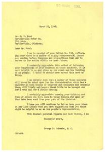 Public Opinion: A Letter from Mr. J. V. Wood to Congressman George B. Schwabe, 1946-03-27