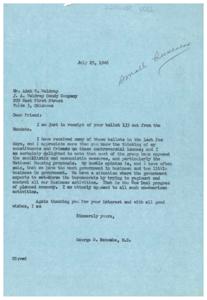Opposition to Socialistic Measures: A Letter from George B. Schwabe, M.C., 1946-07-29