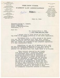 Letter to Honorable George B. Schwabe Regarding Science Bills S. 1850, H.R. 6448, and H.R. 6672, 1946-07-13