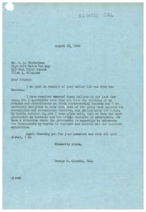 Opposition to Socialistic and Communistic Measures: A Letter from Congressman George B. Schwabe, 1946-08-22