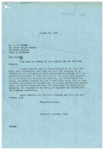 Opinions on Controversial Issues: A Message from George B. Schwabe, M.C., 1946-08-23
