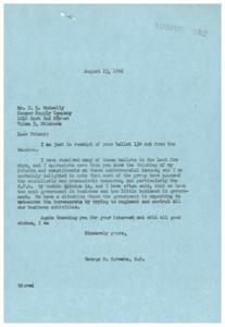 Opinions on Government Measures: A Letter from George B. Schwabe, M.C., 1946-08-23