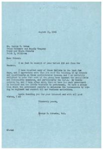 Government Regulation and Business: A Letter from George B. Schwabe, M.C., 1946-08-22
