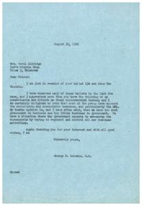 Opposition to Socialistic Measures: A Letter from George B. Schwabe, M.C., 1946-08-22