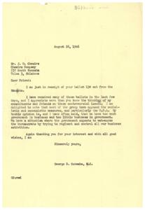 Opposition to Government Overreach: A Letter from George B. Schwabe, M.C., 1946-08-26
