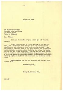 Opinions on Government Regulations: A Letter from George B. Schwabe, M.C., 1946-08-26