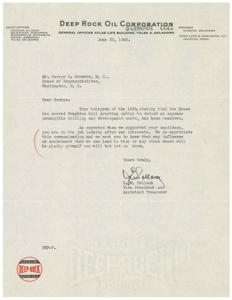 Letter of Appreciation from Deep Rock Oil Corporation to George B. Schwabe, M.C., 1945-06-20