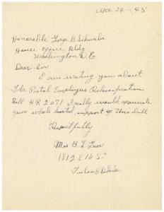 Request for Support of H.R. 2071: Postal Employees Reclassification, 1945-01-01 - 1946-12-31