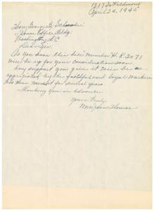 Urgent Request for Support: Hill Number H.R. 2071, 1945-04-24