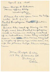 Urgent Plea for Postal Employee Salary Increase: H.R. 2071, 1945-01-01 - 1946-12-31