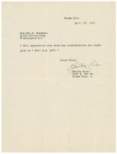 Request for Consideration of Bill H.R. 2071 by Bailey Rice, 1945-04-23